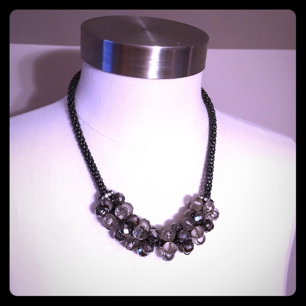 Gunmetal gem and pearl necklace